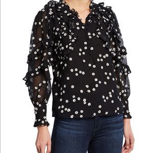 Rebecca Taylor blouse black & white floral ruffles Alessandra